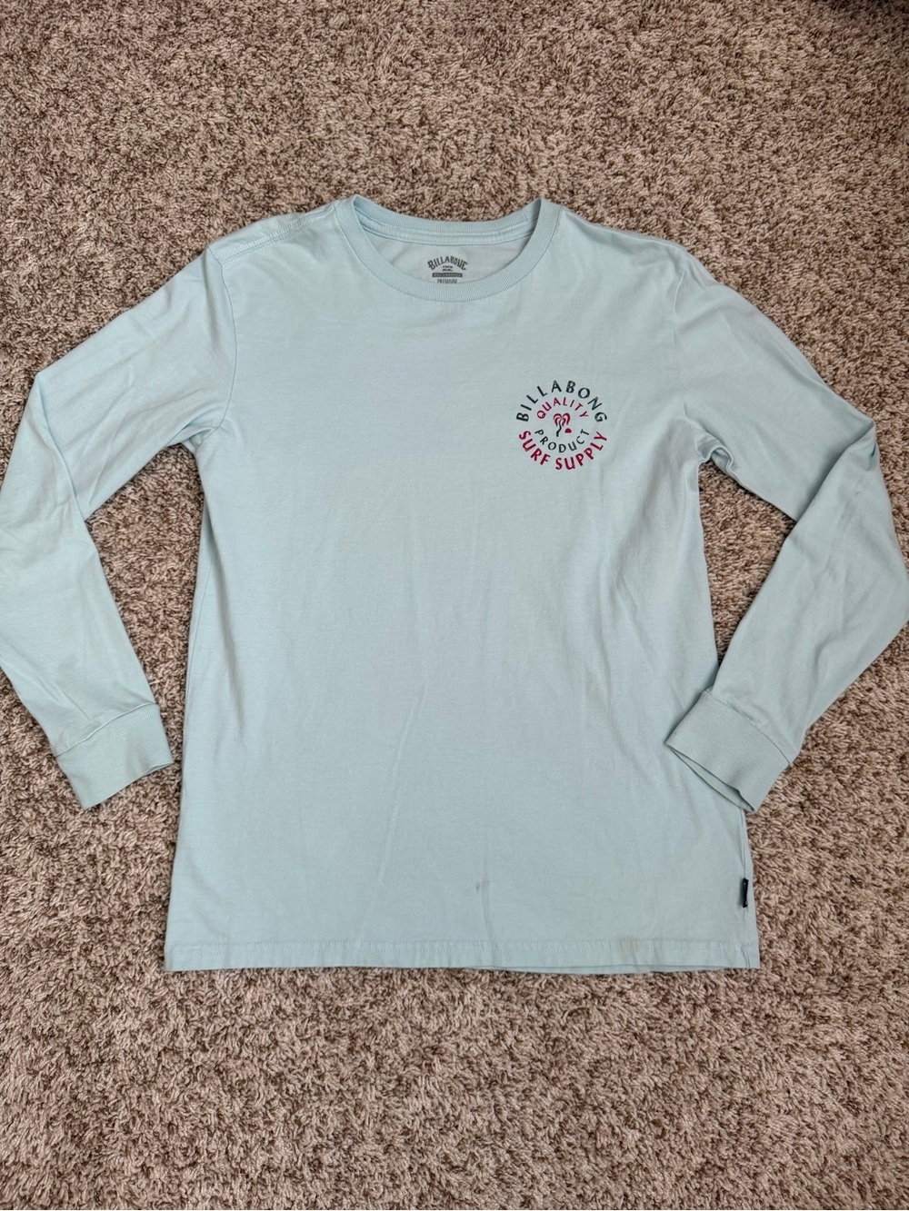 Billabong Light Blue Long Sleeve Crew Neck Tee with Chest Logo